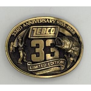 Vintage Brass Zebco Belt Buckle 33 Anniversary Edition Fishing Gift Outdoor